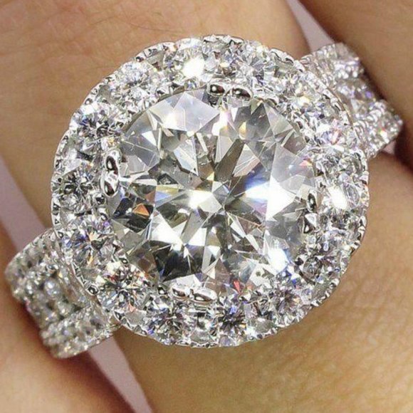 Jewelry - NEW 925 Sterling Silver Round Diamond Halo Ring